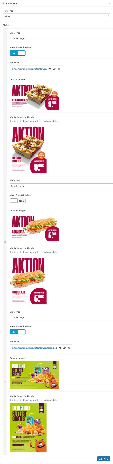 Hero Block – Typ Slider im WordPress-Backend