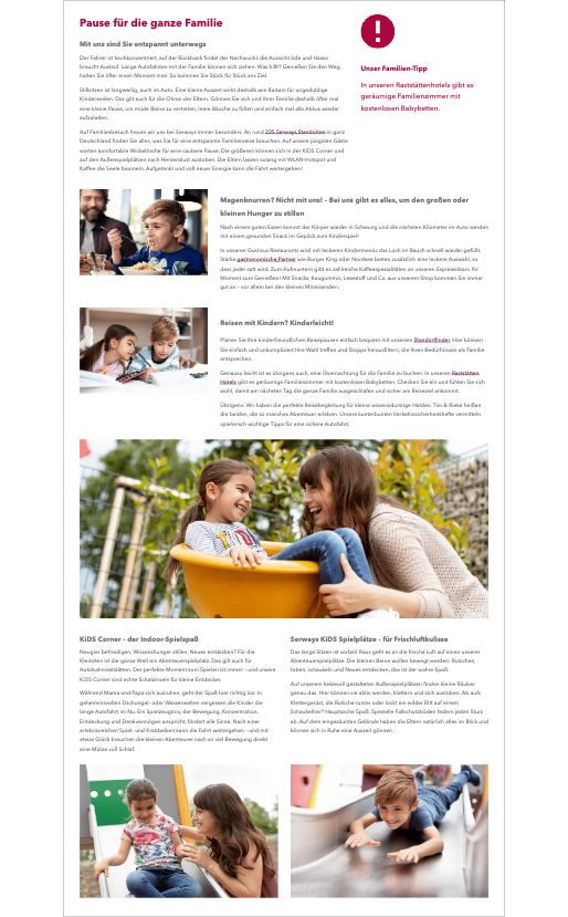 Inhaltsblöcke auf einer Unterseite (Frontend)