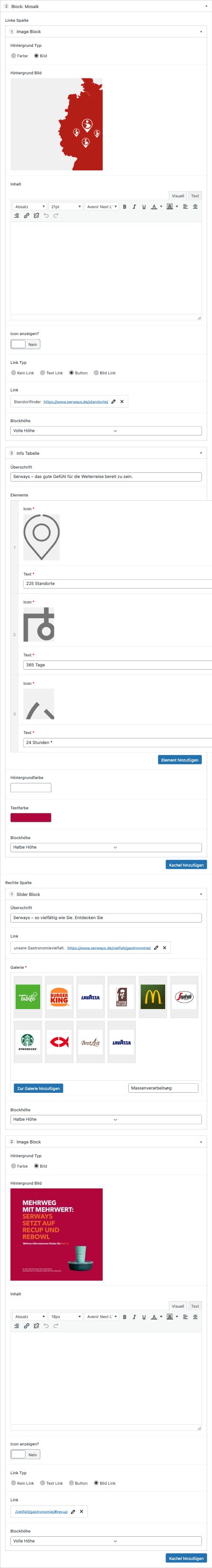 Mosaik Block im WordPress-Backend