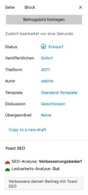 Seitenleiste: Veröffentlichen und Seiten-Attribute