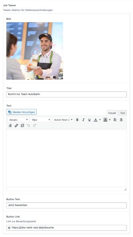 Job Teaser im Backend