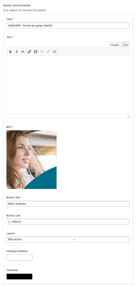 SANIFAIR Einzelbild-Block im Backend