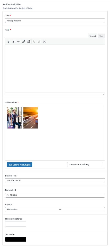 SANIFAIR Slider-Block im Backend