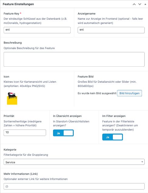 Standort Feature im WordPress-Backend